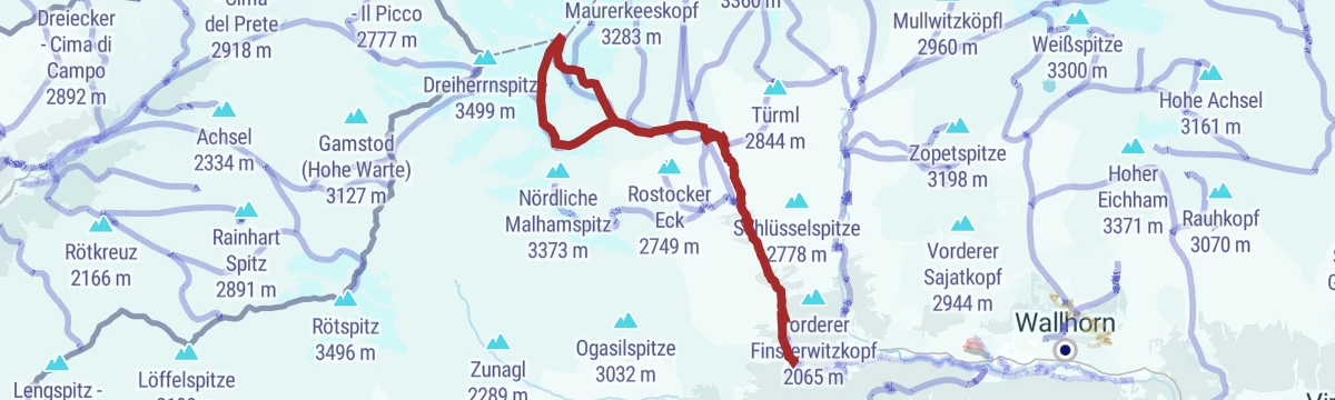 Route map: Skitour Westliche Simonyspitze 3.481m